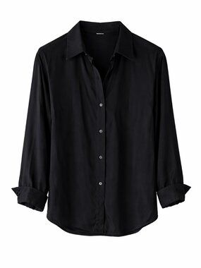 100% Silk Banana Republic Black Blouse Button Down Shirt Cuffed Sleeve Women’s L